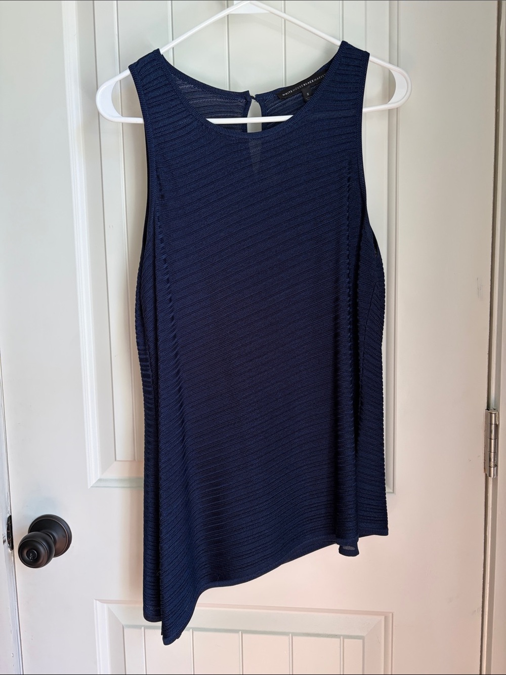 White House Black Market Navy Textured Asymmetrical Hem Tank